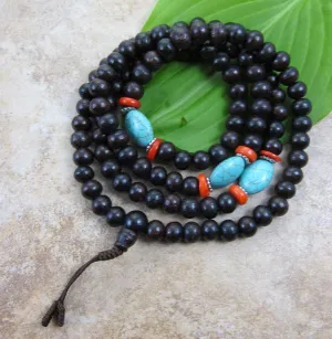 Rosewood with Turquoise and Coral Mala
