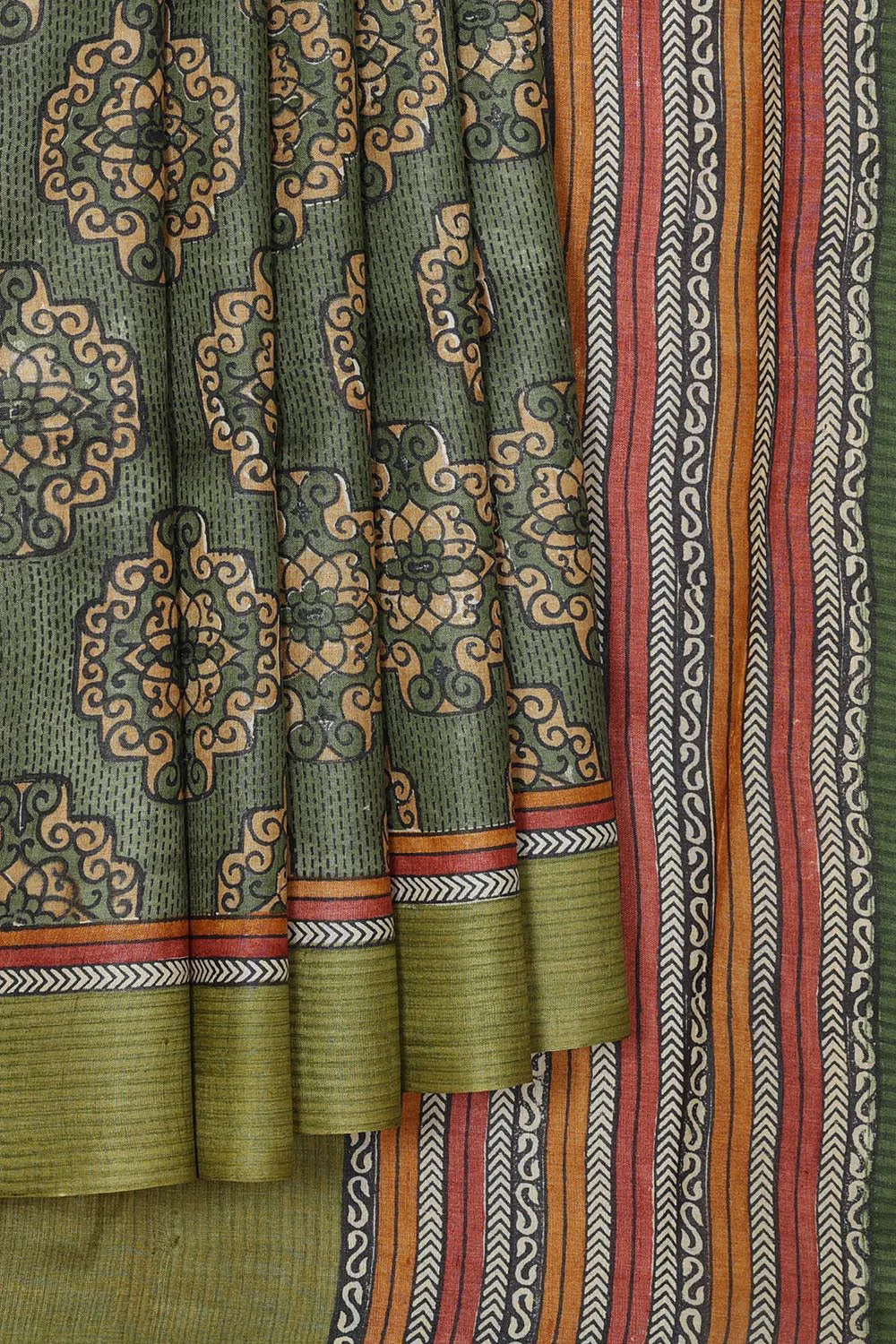 Tussar Silk Green Saree