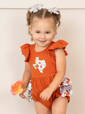 TX Burnt Orange Floral Ruffle Bubble