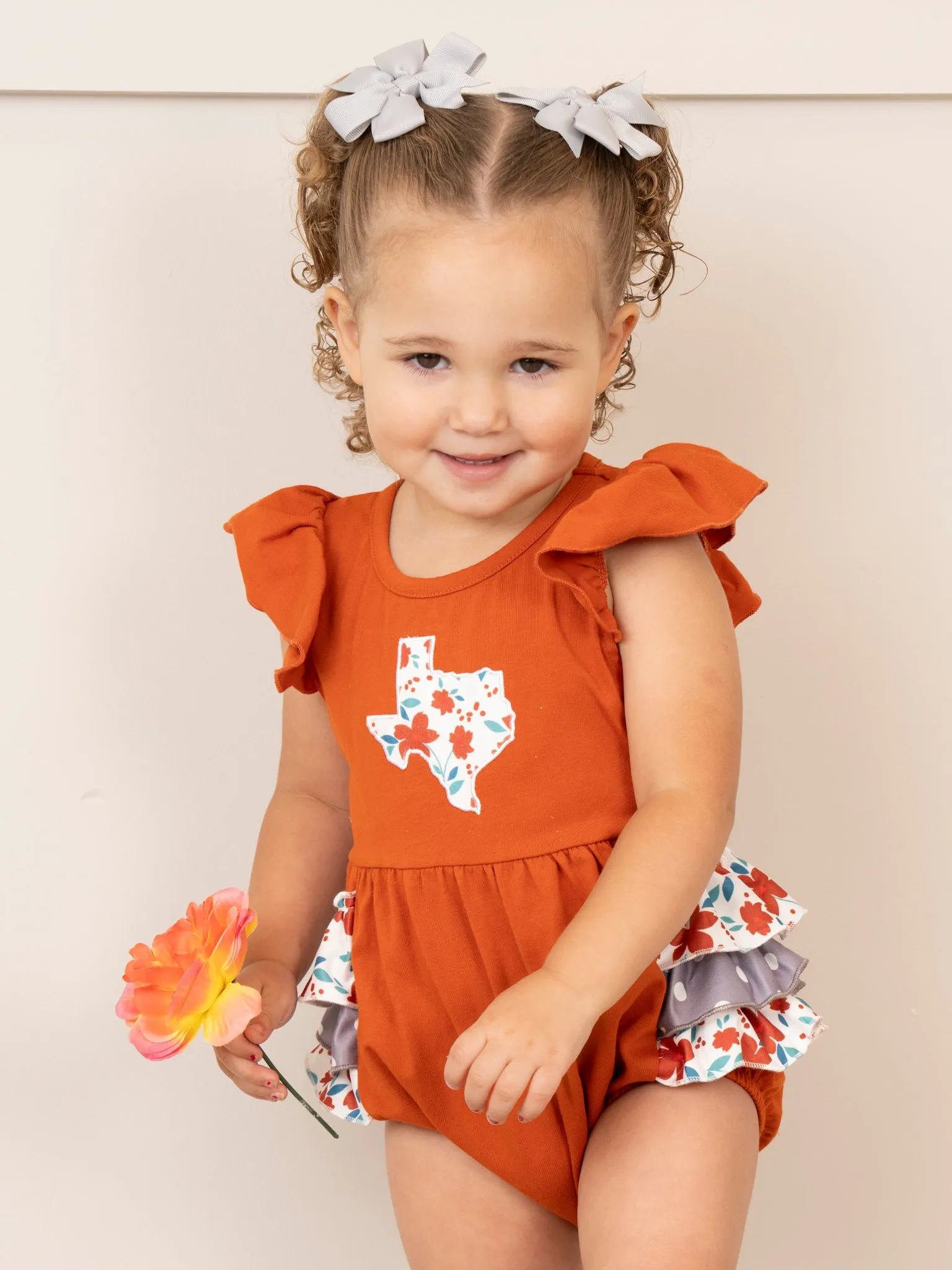 TX Burnt Orange Floral Ruffle Bubble