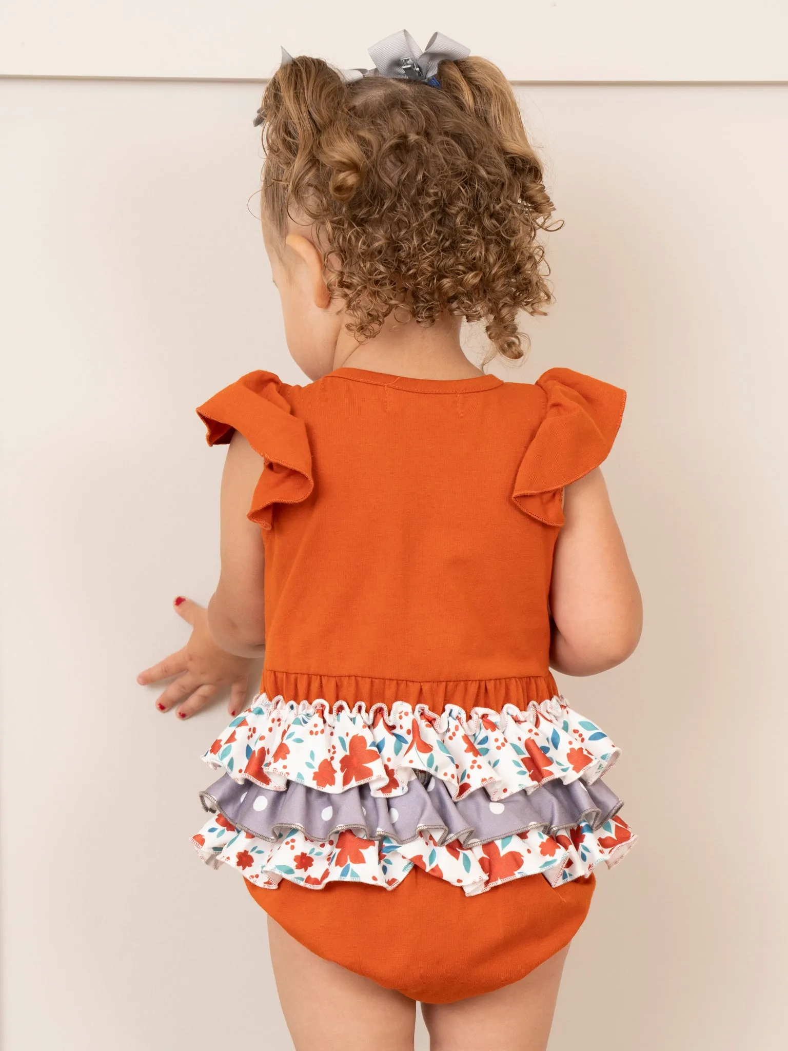 TX Burnt Orange Floral Ruffle Bubble