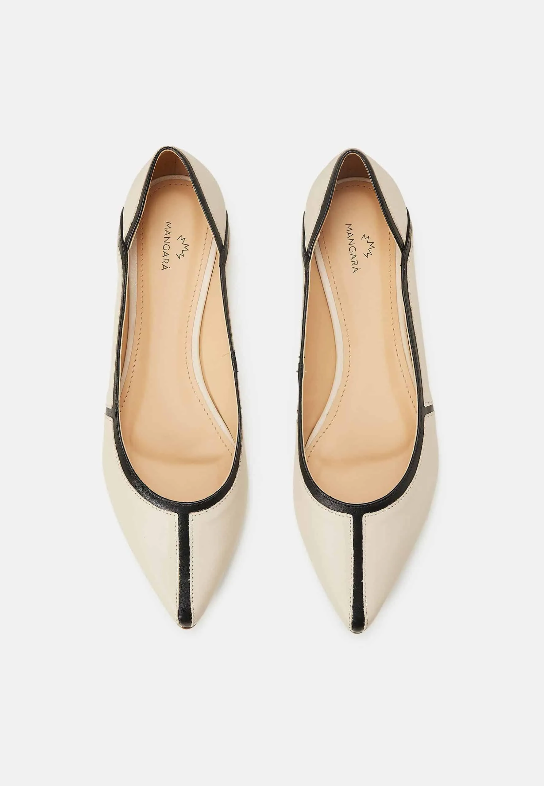 Women's Comfortable Beige Premium Leather Ballerinas with a Non-Slip Rubber Sole