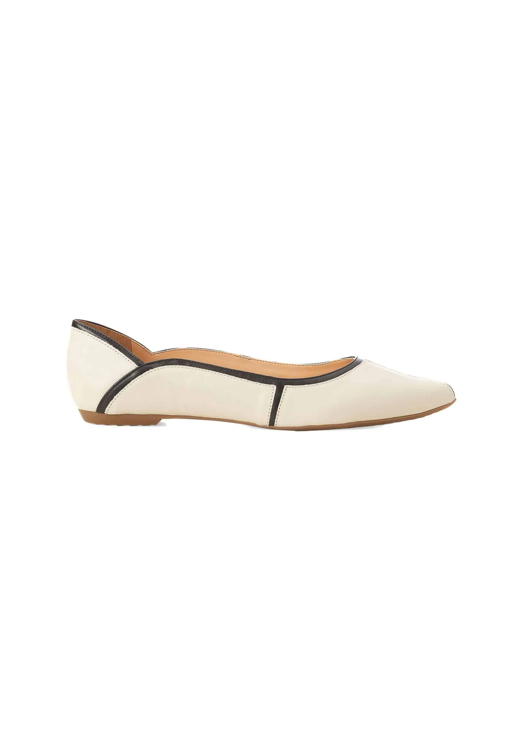 Women's Comfortable Beige Premium Leather Ballerinas with a Non-Slip Rubber Sole