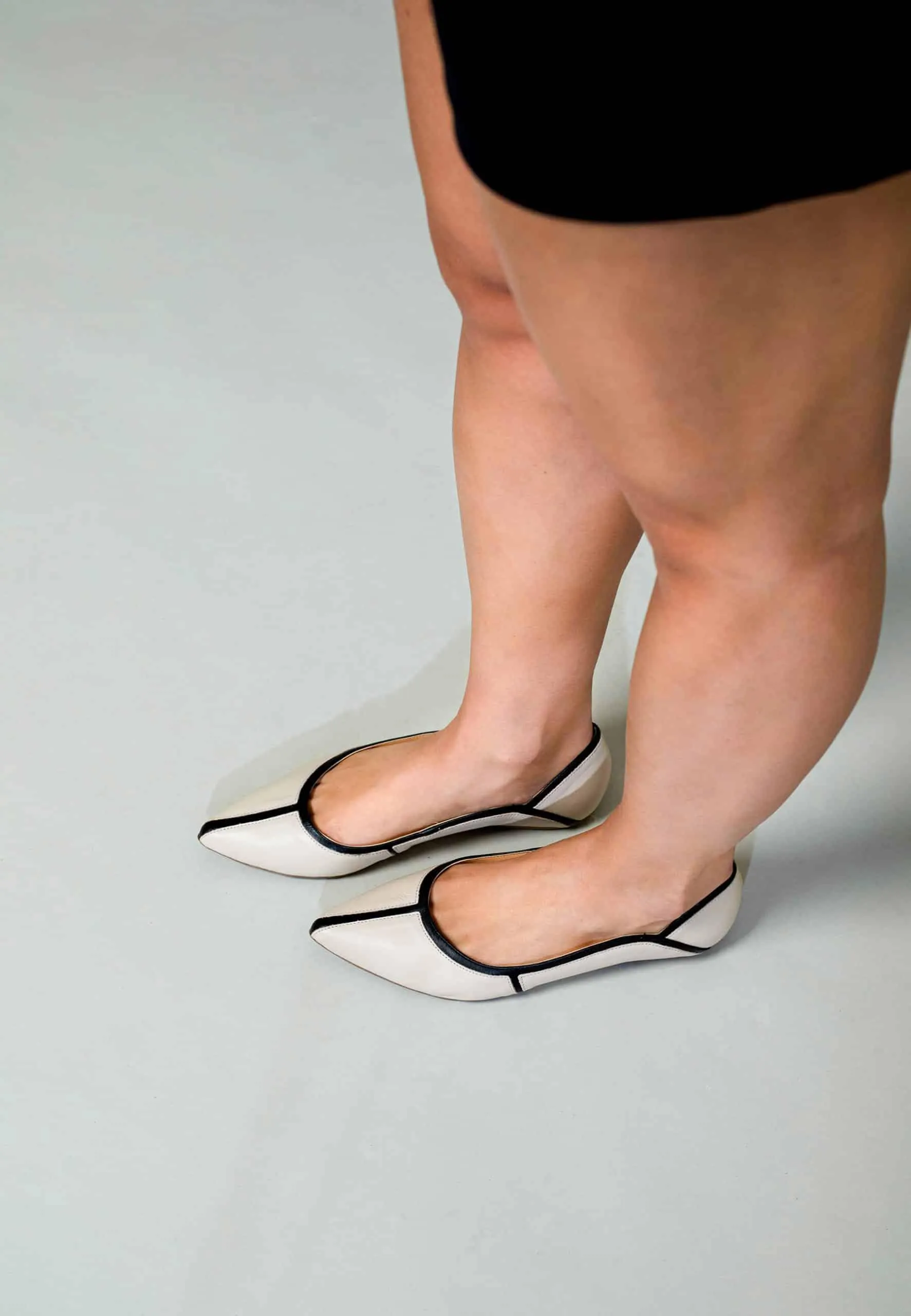 Women's Comfortable Beige Premium Leather Ballerinas with a Non-Slip Rubber Sole