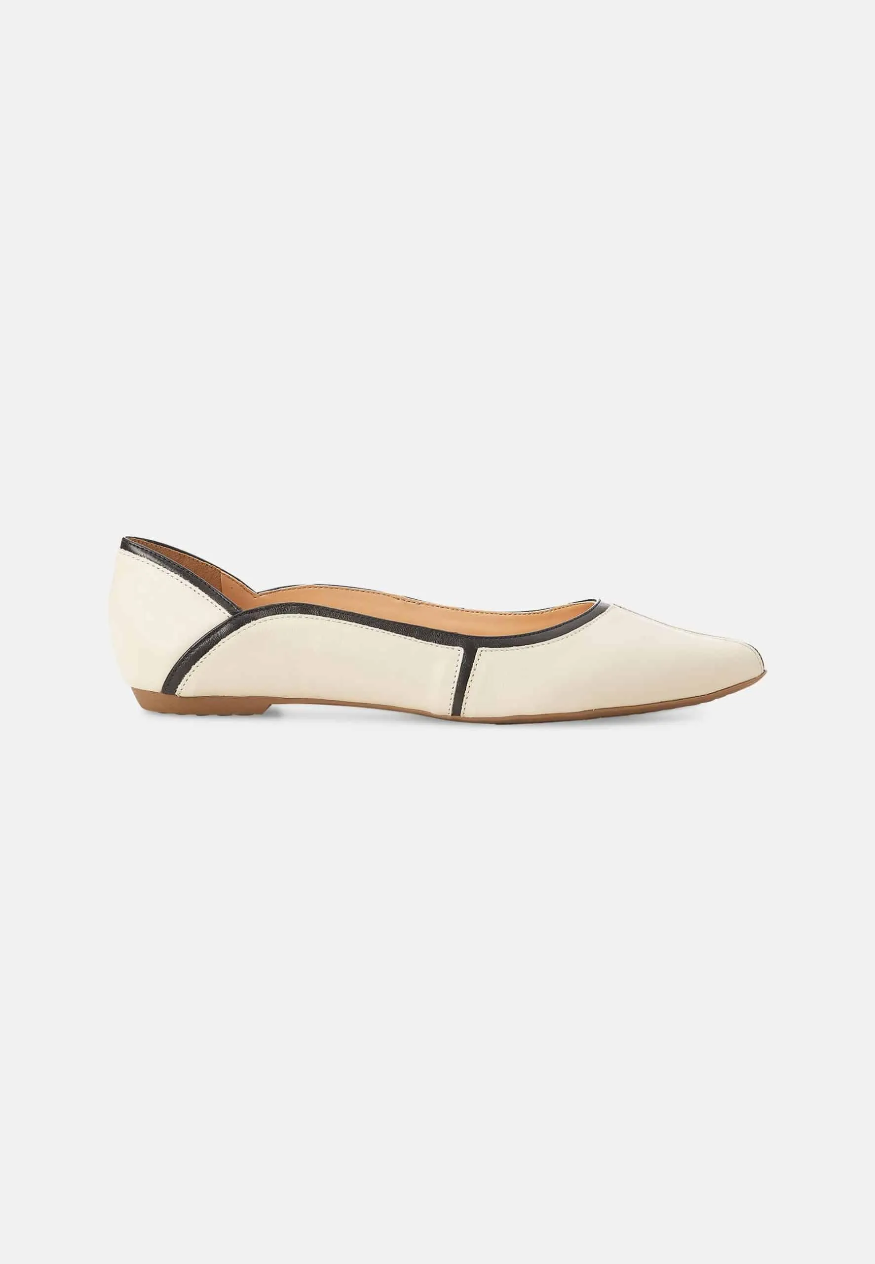 Women's Comfortable Beige Premium Leather Ballerinas with a Non-Slip Rubber Sole