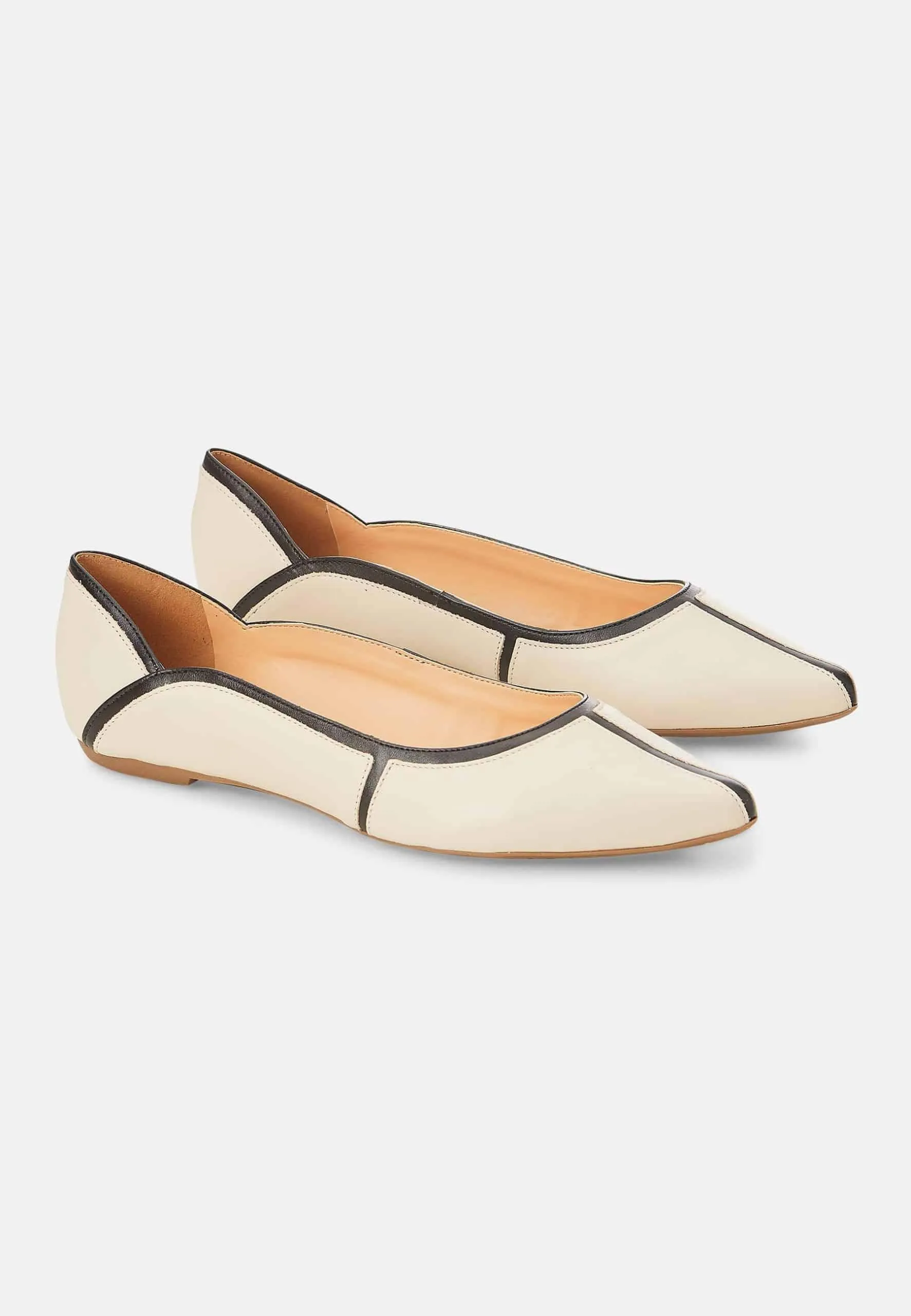 Women's Comfortable Beige Premium Leather Ballerinas with a Non-Slip Rubber Sole