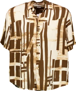 Zara Brown Geometric Print Relaxed Fit Shirt UK L